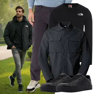 Outfit mit DunkelBlau/Schwarz/Blau/Grau Business Hemd/Hemdbluse/Casual Hemd/Businesshemd/Bügelfreies Hemd/Jeanshemd The North Face "Cool Outfit"
