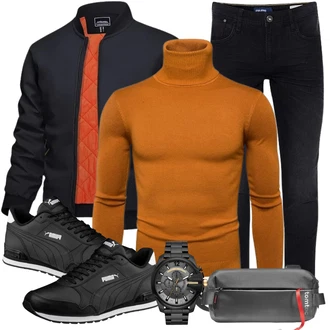 90er Outfit mit Schwarz/Blau/Dunkelblau Fliegerjacke/Bomberjacke KEFITEVD "Cool Outfit"Look: Outdoor, Rad, Stil, Indoor, Rap, Workwear, Hip Hop, 90er