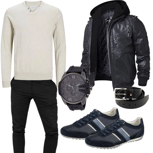 Sneaker kombinieren mit Schwarz/Dunkelgrau/Grau Bikerjacke/Kapuzenjacke/Motorradjacke/Winterjacke/Fliegerjacke/KunstLederjacke/Leder Bomberjacke/Jacke mit Seitlichem Reißverschluss FLAVOR