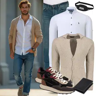 Outfit mit Blau/Weiß/HellBlau/Creme/Grau Bügelfreies Hemd/Casual Hemd/Hemdbluse/Businesshemd/Business Hemd dewberry "Cool Outfit"
