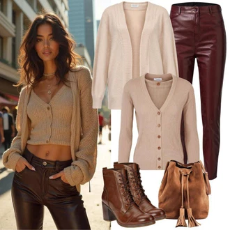 Outfit s Hnědá/Béžová/Khaki/Šedá Kardigan Zavinovací svetr/Kašmírový kardigán Object "Cool podzimní outfit"