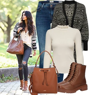 Vintage Outfit s Modrá/Lilové barvy/Tmavě modrá/Světle modrá Džíny s Dírou/Kožené Boty/Push up Džín/Džíny s Rozparkem/Džín s Nízkým Pasem/Džíny s Nízkým Sedem/Navlékací džíny/Kožená bunda/Dámské Džíny s Délkou 7/8 Only "Cool podzimní outfit"Look: Styl, Cool, Krásný, Bezešvé, Skromné, Vintage