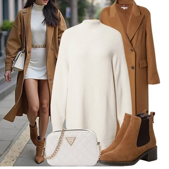 Polo-límec Outfit s Béžová/Khaki/Bílá/Hnědá/Krémová Edited "Cool podzimní outfit"