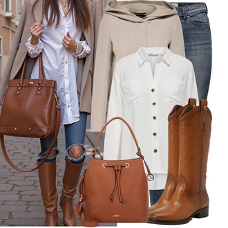 Prošívaný Outfit s Šedá/Hnědá/Béžová/Khaki Scuba Kabát/Pletený Kabát/Kašmírový Kabát/Lehký Kabát/Zimní Kabát Vlněný kabát/Pletený Fleecový Kabát/Vlněný Fleecový Kabát/Lodenový kabát/Kabát s Úzkým Střihem/Kabát s Kapucí Only "Podzimní outfit pro každý den"