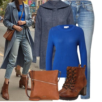 Vysoké Podpatky Outfit s Hnědá/Oranžová Šněrovací Kotníková Bota/Vintage Kotníková Bota/Kožená kotníková bota/Vintage šněrovací bota/Vintage kozačka Mustang "Podzimní outfity"