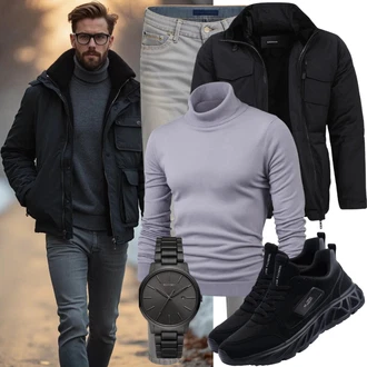 Motorrad Outfit mit Schwarz Kapuzenjacke/2in1 Jacke/Außergewöhnliche Jacke/Motorradjacke/Fliegerjacke/Winterjacke/Reitjacke/Jacke mit Seitlichem Reißverschluss/Kunstfaserjacke Wantdo "Cooles Herbst Outfit"Look: Motorrad, Reiten, Boxen