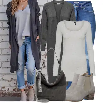Dlouhé Outfit s Béžová/Hnědá Zkrácený Top/Pletené tričko/Roláková Košile/Krátký Top/Pletený top/Dlouhý top/Krátký top/Ležérní top/Tričko nadměrné velikosti/Jednoduchý top VERO MODA "Stylový vzhled pro volný čas"