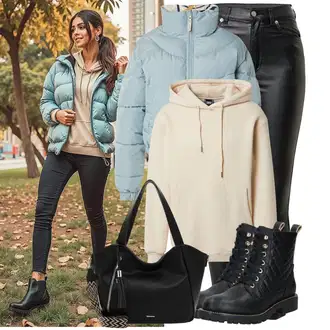 Elegantan Outfit sa Crna/Tamnozelena/Zeleno/Bijela Traperice Kožna Jakna/Bikerske Traperice/High Waist Traperice/Traperice s Prorezom/Termo Traperice Dr. Denim "Trendovska jesenska odjeća"Look: Rap, Elegantan, Prekrasan, Mokri izgled, Old Money, Techno, Jazz, cool