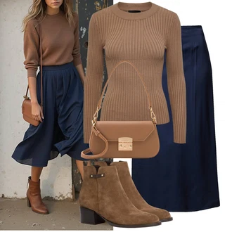Outfit sa Smeđa/Tamnosmeđa/Bež ljetna gležnjača/Chelsea Gležnjača/Kožna gležnjača/Vintage Gležnjača/Western Gležnjača/Kaubojska čizma/Ravna Gležnjača/Podstavljena Gležnjača Tamaris "Odjeća za jesen"