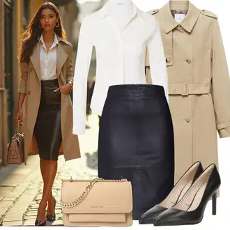 Outfity pro práci s Černá/Tmavě modrá/Modrá Sukně z umělé kůže/Kožená MiniSukně/Kožená Sukně SELECTED FEMME "Podzimní Look"