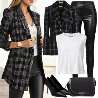 S Pertlanjem Outfit sa Crna/Bijela Salonka Na Visoku Petu/Cipela s otvorenim prstom/Pumpica S Visokim Prednjim Dijelom/Salonka & Visoki Pet/Udobna pumpa/Cipela Peep Toe Kazar "Elegantni jesenski outfit"