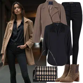 Krátké Velikosti Outfit s Hnědá/Černá Blůzové Sako/Kožená bunda pro muže/Elegantní Sako/Krátké Sako/Kožená Pánská Bund/Smokingové sako marella "Elegantní podzimní outfit"
