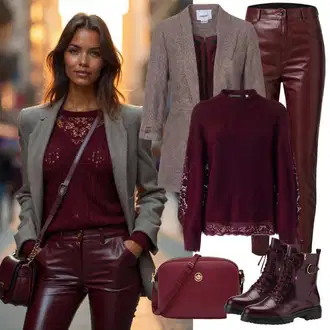 Outfity pro zábavu Elegantní s Hnědá/Béžová Kožená Pánská Bund/Kostkované Sako/Tvídové Sako/Kožená bunda pro muže/Kožená bunda Lascana "Elegantní podzimní outfit"Look: Business, Kancelář, Chytrý příležitostný, Elegantní, Klasické