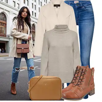 Outfit sa Kaki/Bež/Smeđa/Siva Džemper s rol ovratnikom/Vuneni Džemper/Džemper za dojenje/Jednostavni Džemper/Pulover s Rol Ovratnikom/Džemper Od Kašmira/Basic Džemper Only "Cool jesenski outfit"