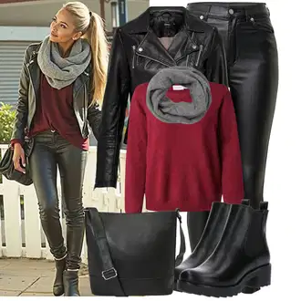Elegantan Outfit sa Crna/Tamnozelena/Zeleno/Bijela Traperice Kožna Jakna/Bikerske Traperice/High Waist Traperice/Traperice s Prorezom/Termo Traperice Dr. Denim "Jesenski outfiti"Look: Rap, Elegantan, Prekrasan, Mokri izgled, Old Money, Techno, Jazz, cool