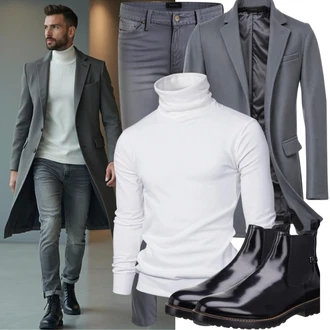 Stiefel Outfits mit Weiß/Creme/Khaki Einfacher Pullover/Stillpullover/Wollpullover/Thermo Pullover/Basic Pullover/Feinstrickpullover/Rollkragenpullover Peter Hahn "Freizeit Outfit"