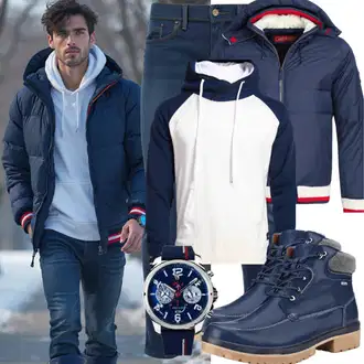 Outfit mit Blau/DunkelBlau/Lila Biker Jeans/Sportschuhe/High Waist Jeans/Low Rise Jean/Low Waist Jean/Push up Jeans/Lederjacke/Slim Fit Jeans/Schlupfjeans/Straight Leg Jean/Leder Schuhe/Sweatjeans/Thermojeans/Winterjacke witt "Freizeit Outfit"