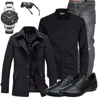 Outfit mit Schwarz/Dunkelblau Hemdbluse/BusinessHemd/Business Hemd Jack & Jones "Freizeit Outfit"