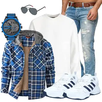 Rundhals Outfit mit Weiß/Creme Sweatshirt Lederjacke/Women's Fleece Sweatshirts/Sport Sweatshirt Jack & Jones "Freizeit Outfit"