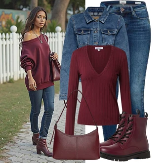 Vintage Outfit s Modrá/Lilové barvy/Tmavě modrá/Světle modrá Džíny s Dírou/Kožené Boty/Push up Džín/Džíny s Rozparkem/Džín s Nízkým Pasem/Džíny s Nízkým Sedem/Navlékací džíny/Kožená bunda/Dámské Džíny s Délkou 7/8 Only "Vkusný podzimní outfit"Look: Styl, Cool, Krásný, Bezešvé, Skromné, Vintage