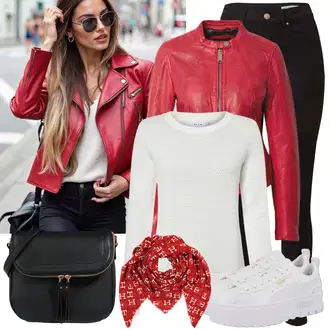 Outfit s Červená Šál/Klobouk Bandana Tommy Hilfiger "podzimní outfit pro každý den"