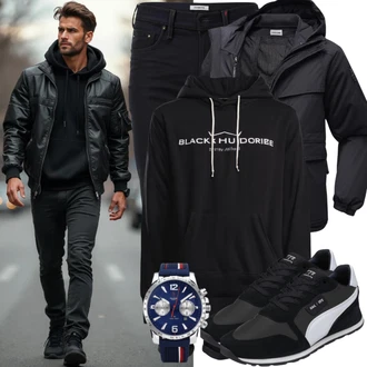 Regen Outfit mit Leder Overknee Stiefel/Langer Stiefel/Wasserdichter Stiefel The North Face "Freizeit Outfit"