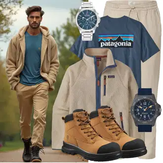 Logoprint Outfit mit Blau/Dunkelblau Übergroßes T-Shirt/Longshirt/Sport-T-Shirt/T-Shirt Mit Print/Umstands T-Shirt/Casual T-Shirt/Ausgefallenes T-shirt/Print Shirt/Kurzarm T-Shirt Patagonia "Freizeit Outfit"