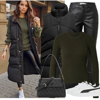 Carina Outfit s Černá/Bílá Teniska na platformě/Chunky Tenisky/Kožené tenisky/Nízká Teniska Puma "Outfit na podzim"
