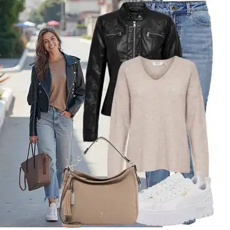 Lesk Outfit s Černá/Červená Motorkářské Bund/Kožené Bund/Motorkářská bunda/Bunda z Umělé Kůže Only "Podzimní Look"