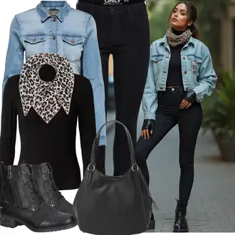 Motorka Outfit s Černá Kozačka Šněrovací Kotníková Bota/Motorkářská bota/Motorkářská Bota/Plochá Kotníková Bota/Kozačka se zipem/Bojová Bota/Kožená kotníková bota/Kotníková Bota s Podšívkou Mustang "Podzimní Look"Look: Potápění, Motorka, Airsoft, Jízda na koni