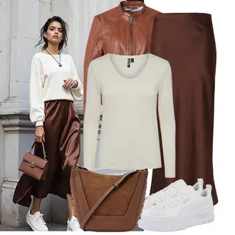 Outfit s Hnědá/Oranžová Kožené Bund/Kožená vintage bunda/Bunda z Umělé Kůže/Kožená Bomber Bund/Motorkářské Bund/Motorkářská bunda gipsy by mauritius "Outfit na podzim"