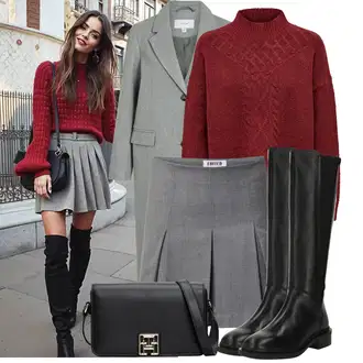 Rockový Koncert Outfit s Černá Kozačka se zipem/Jezdecká Bota/Bota na klínku/Plochá kozačka nad koleno/Klasická kozačka/Kozačka po Kolena/Bota se širokým nohavici/Ovčí Kožešinová Bota/Dlouhá Kozačka About You "Lehký outfit"Look: Kovbojka, Elegantní, Punk, Rockový, Bar, Koncert, Galavečer, Škola