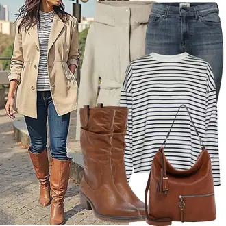 Outfit s Béžová/Hnědá Špičatá Kozačka/Vintage kozačka/Bota se širokým nohavici/Jezdecká Bota/Kovbojská Bota/Klasická kozačka Mustang "Lehký outfit"