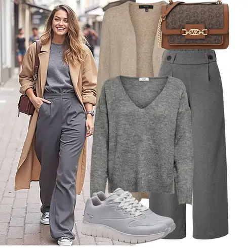 Kombinace Šedá/Světle šedá/Tmavě šedá Široká Kalhoty/3/4 Kalhoty/Culotte Kalhoty/Mušelínové kalhoty/Palazzo Kalhoty/Plisovaná kalhoty/Kožená Pánská Bund JdY kombinovat s Šedá/Světle šedá/Tmavě šedá Sveter Basic Svetr/Kašmírový Svetr/Svetr s Výstřihem/Svetr z Jemné Pleteniny/Pletený Svetr/Mohair Pullover/Jednoduchý Svetr/Svetr s V-výstřihem/Zimní Svetr/Vlněný Svetr/Svetry 2 v 1 JdY