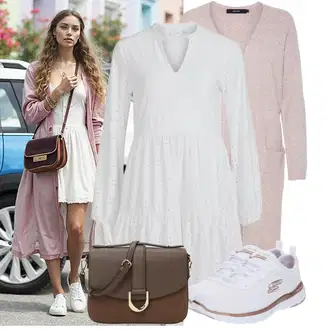 Outfit sa Siva/Krem/Bijela Haljina za Krizmu/Pamučna Haljina/Platnena Haljina Dugih Rukava/Haljina od muslina/Nicky Haljina/Dimljena Haljina/Haljina tunika Vila "Jesenski outfiti"