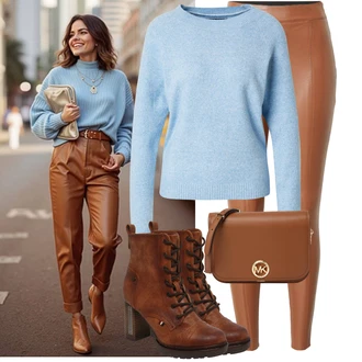 Vysoké Podpatky Outfit s Hnědá/Oranžová Šněrovací Kotníková Bota/Vintage Kotníková Bota/Kožená kotníková bota/Vintage šněrovací bota/Vintage kozačka Mustang "Outfit na podzim"