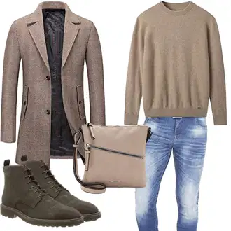 20er Jahre Outfit mit Beige/Grau/Braun/Lila Handytasche/Schultertasche/Umhängetasche Tamaris "Herbst Outfits"Look: Schön, Uni, Classic, Safari, Schick, Elegant, Casual, Edel, Oversize, Vintage, Smart Casual, Moderne, 20er Jahre