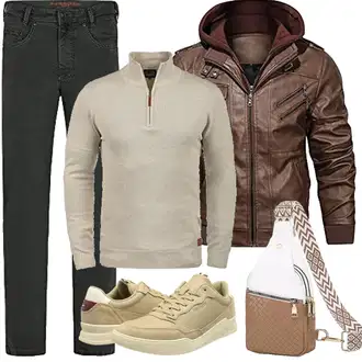 Mit Bauch Outfit mit Braun/Beige Gürteltasche/Handytasche/Gürteltasche/Schultertasche/Umhängetasche Suweir "Herbst Outfits"