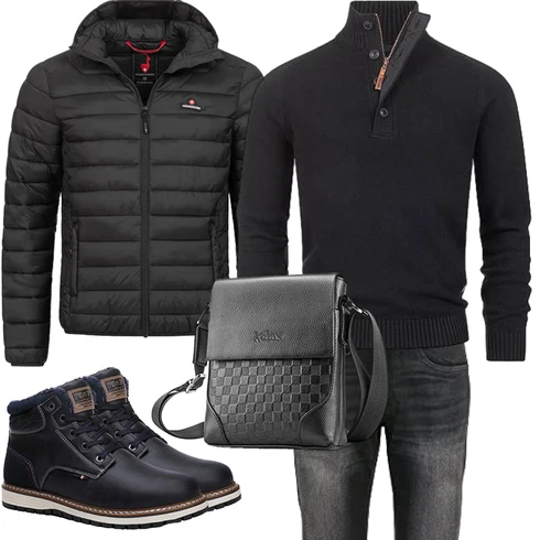 Fell Schwarz/Dunkelblau/Blau Wattierte Stiefel/Wasserdichter Stiefel/Winter Stiefel/Wasserfester Schuh/Klassischer Stiefel/Herren Lederschuhe/Winter Sneaker/Winter Stiefelette/Gefütterte Stiefelette AX BOXING kombinieren