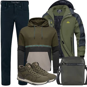 Herbst Outfit mit Dunkelgrün/Khaki Winter Sneaker/Walkingschuh/Trekkingstiefel/Wasserdichter Outdoorschuh/Wasserfester Schuh Puxowe "Herbst Outfits"
