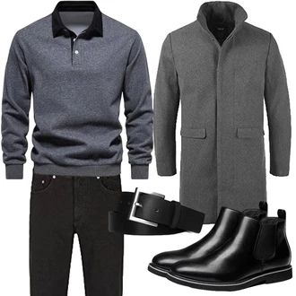 Outfit mit Grau/Dunkelgrau/Hellgrau Langer Wintermantel !Solid "Herbst Outfits"