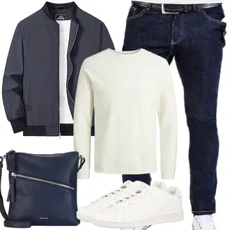 Outfit mit Creme/Grau Wollpullover Jack & Jones "Herbst Outfits"