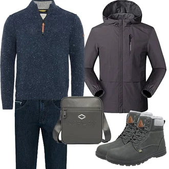 Outfit mit Schwarz/Grau/Dunkelgrau/Dunkelgrün/Hellgrau Thermostiefel/Winter Sneaker/Winter Stiefel/Gefütterte Stiefelette/Klassischer Stiefel/Wattierte Stiefel/Winter Stiefelette/Wasserfester Schuh/Wasserdichter Stiefel/Herren Lederschuhe Mishansha "Herbst Outfits"