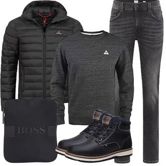 Petite Outfit mit Schwarz/Dunkelblau/Blau Wattierte Stiefel/Wasserdichter Stiefel/Winter Stiefel/Wasserfester Schuh/Klassischer Stiefel/Herren Lederschuhe/Winter Sneaker/Winter Stiefelette/Gefütterte Stiefelette AX BOXING "Herbst Outfits"