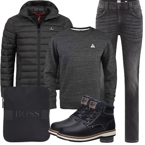 Fell Schwarz/Dunkelblau/Blau Wattierte Stiefel/Wasserdichter Stiefel/Winter Stiefel/Wasserfester Schuh/Klassischer Stiefel/Herren Lederschuhe/Winter Sneaker/Winter Stiefelette/Gefütterte Stiefelette AX BOXING kombinieren