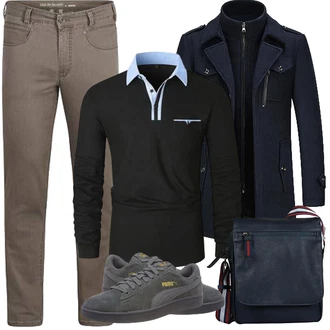 mit Reißverschluss Outfit mit Dunkelblau Scuba-Mantel/Duffle Mantel/Kaschmir Mantel/Schmal Geschnittener Mantel/Mantel mit Reißverschluss/Wollfleece Mantel/Wintermantel Wollmantel KUDORO "Herbst Outfits"