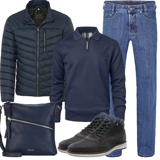 Outfit mit Dunkelblau Schulranzen/Schultertasche/Schultertasche/Umhängetasche Tamaris "Herbst Outfits"