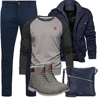 Outfit mit Grau/Hellgrau/Dunkelgrün/Dunkelgrau/Khaki Wasserfester Schuh/Wattierte Stiefel/Winter Stiefel/Herren Lederschuhe/Gefütterte Stiefelette/Klassischer Stiefel/Wasserdichter Stiefel/Winter Sneaker/Winter Stiefelette Mishansha "Herbst Outfits"