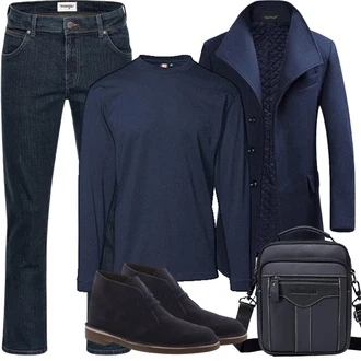 Coole Outfit mit Dunkelblau Kaschmir Mantel/Wollfleece Mantel/Blazermantel/Schmal Geschnittener Mantel/Gehröck/Wintermantel Wollmantel YOUTHUP "Herbst Outfits"Look: Indoor, Stil, Casual, Business, Büro, Französische, Maritim, Moderne, Coole, Smart Casual, Elegant, Edel, Ausgefallene