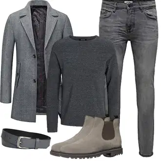 Outfit mit Grau/Dunkelgrau/Dunkelblau Gehröck/Schmal Geschnittener Mantel/Wollmantel/Tweed Mantel/Wintermantel Wollmantel/Blazermantel KUDORO "Herbst Outfits"
